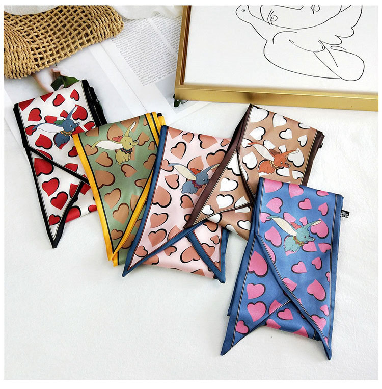 60g Weight Silk Scarf Classification Daily Occasion Women's Sweet Polka Dots Heart Shape Butterfly Polyester Satin Printing Silk Scarves