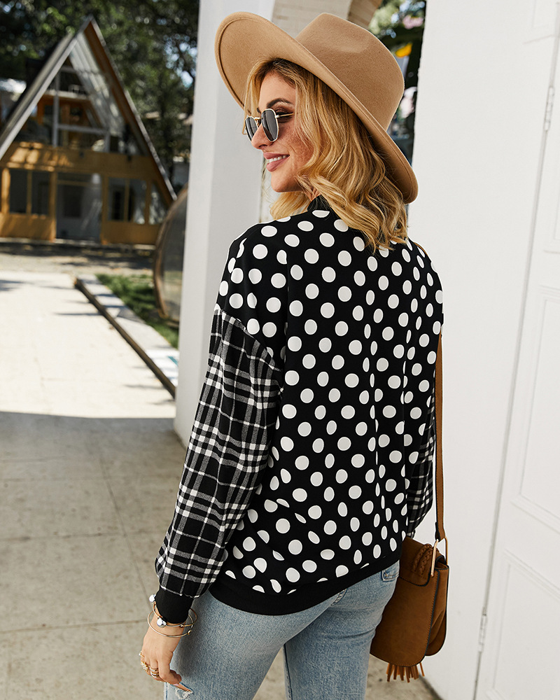 autumn and winter polka dot long-sleeved T-shirt  NSKA8516