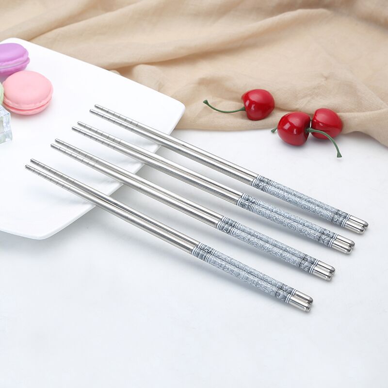 스테인레스 스틸 파란색과 흰색 도자기 젓가락 10 쌍