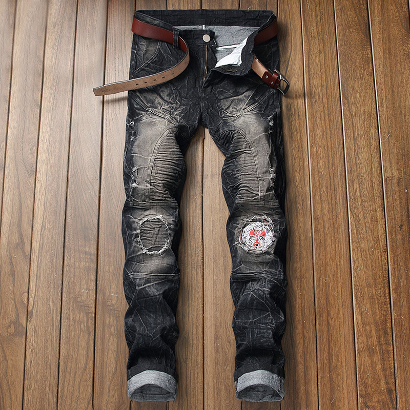 Men's Slim Fit Distressed Motorcycle Jeans