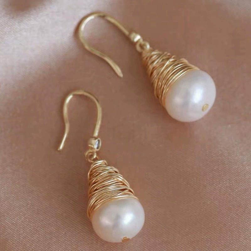 Pearl drop earrings, 925 silver hooks, gold‑plated, freshwater pearls, French style