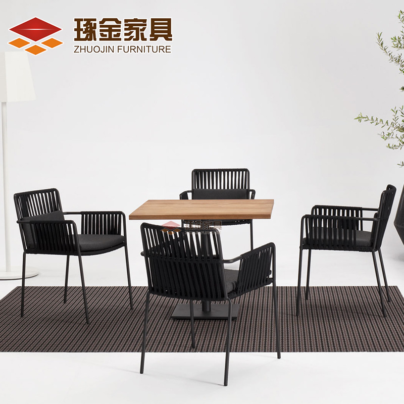 Outdoor leisure table and chair set for patio, courtyard, balcony, coffee shop, wicker furniture, single chair set of three