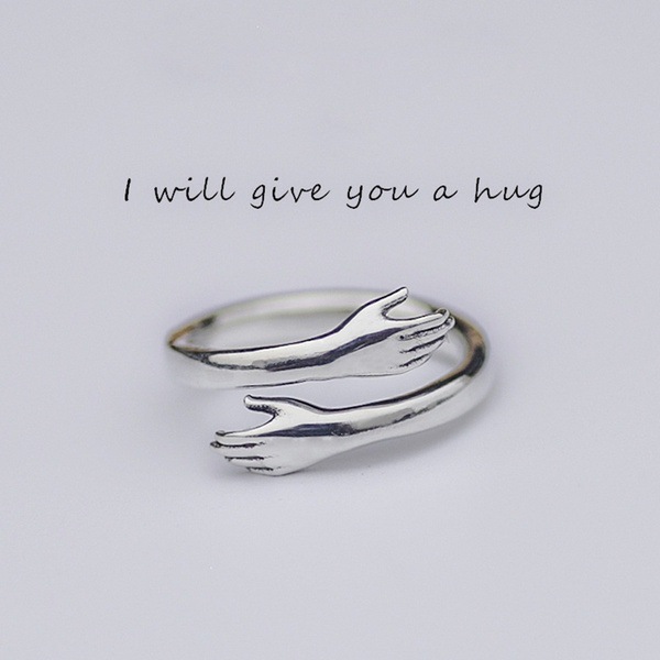 Hands Crossed Embrace Couple Ring Opening Personality Creativity Ring display picture 1