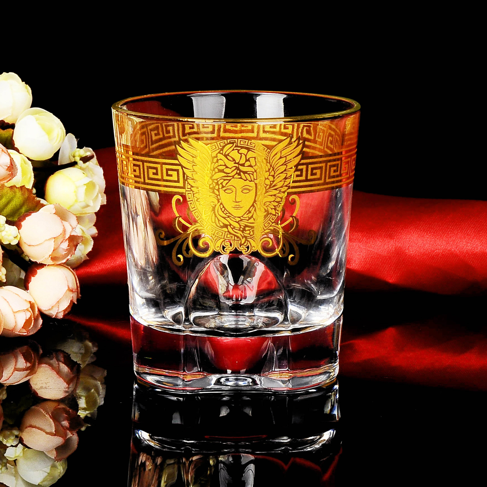 捷克品质水晶玻璃杯酒吧专用真金花纸威士忌杯啤酒杯洋酒杯烈酒杯