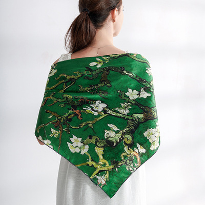 新款真丝围巾/丝巾『杏花』重磅真丝缎桑蚕丝围巾/大披肩