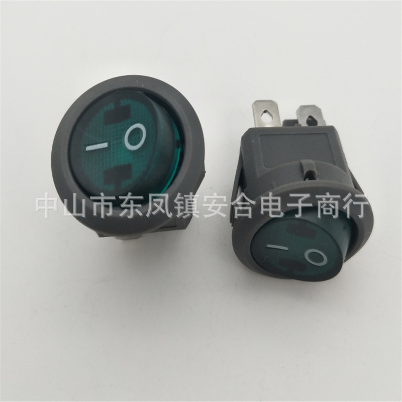 船形KCD1绿灯绿盖开关 安装孔20 上圆下方4脚2档绿灯电源开关