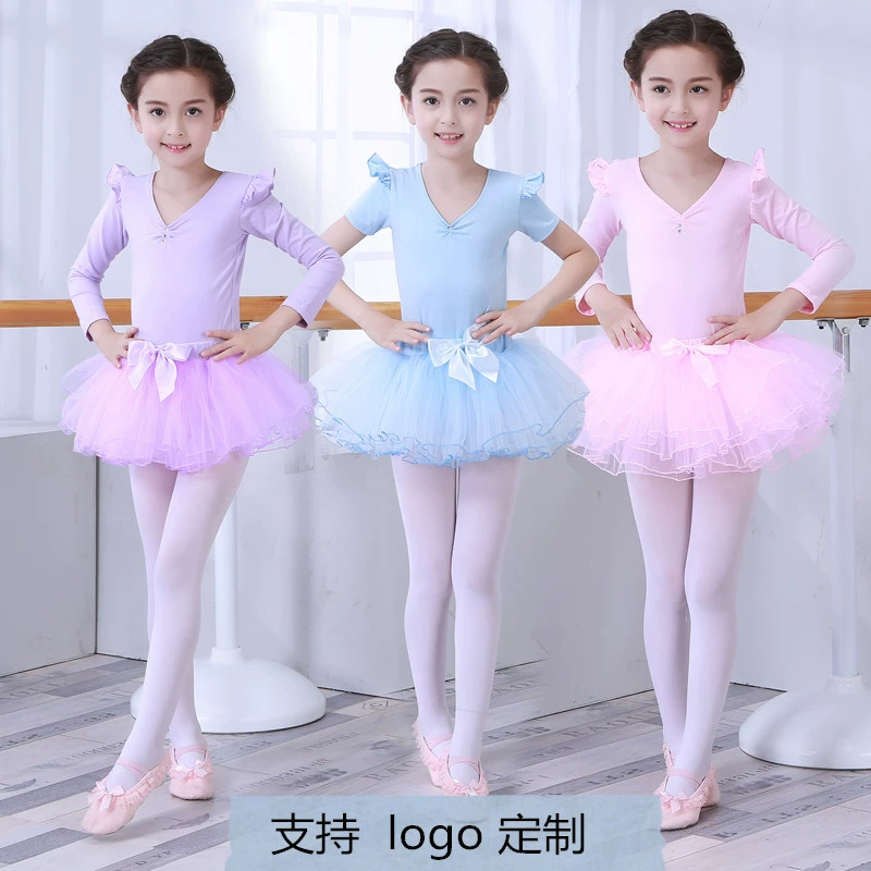 Для девочек тренировочная одежда марлевые юбки разделенные балетные танцевальные костюмы Экзаменационный костюм весна-лето латинское танцевальное платье с длинными рукавами