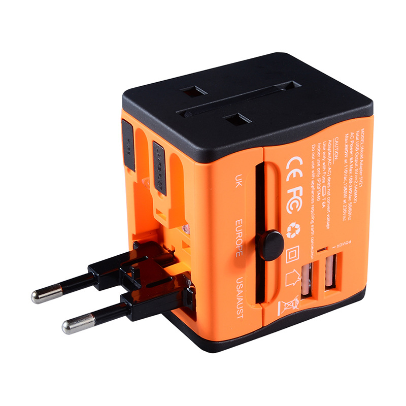 旅行转换插头 印刷LOGO OEM商标定制 USB插座 GA33橙色