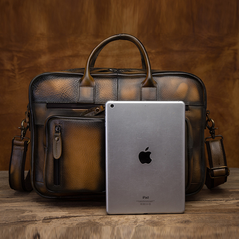 10449302564 2068518898 Men Oil Waxy Leather Antique Design Business Travel Briefcase Laptop Bag Fashion Attache Messenger Bag Tote Portfolio Male k1013