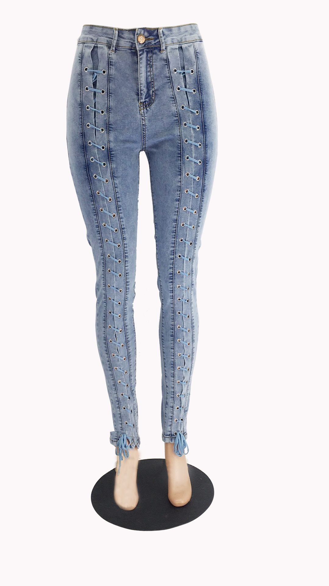 Lyseblå bandasjerte kornjeans til dame_voghion.com