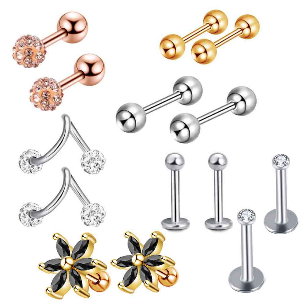 Heart Shape Stainless Steel Ear Stud Set - Ear Clip & Ear Bone Piercing Jewelry for Women Men detail image 7