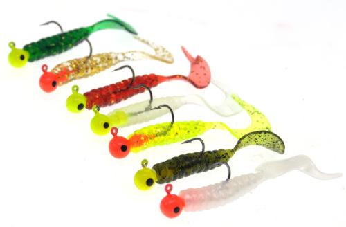 Multi-color curly tail lead head hook hanging soft worm 5cm soft worm 5/bag Luya Texas fishing group package lead fish lead hook fish