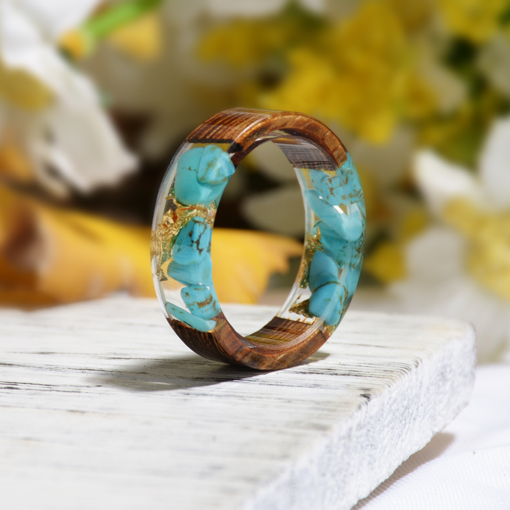 Simple Style Flower Wood Resin Unisex Rings 1 Piece