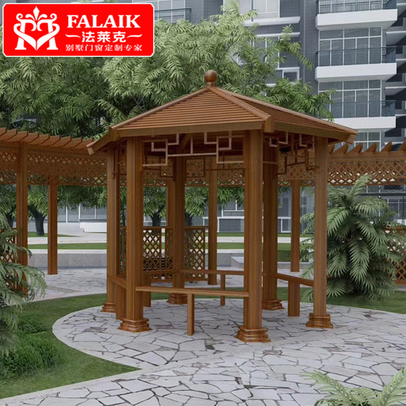 法莱克 门窗厂家定制仿木纹 断桥铝合金葡萄架花架爬藤架六角凉亭|ru