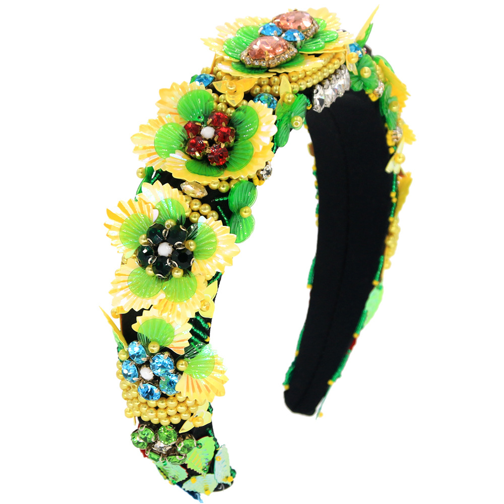 Baroque Flowers Hand-woven Hair Accessories Fashion Headband Glass Rhinestones Suppliers China display picture 3