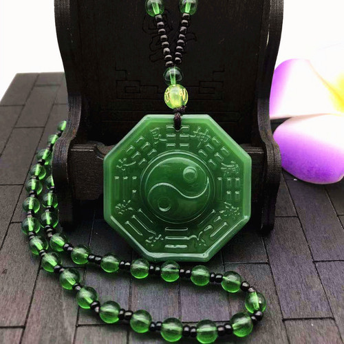 2pcs green jade Tai Chi Bagua Pendant Obsidian Crystal pray Necklace for Men and Women Feng Shui Buddhist Necklace Scenic Temple Fair