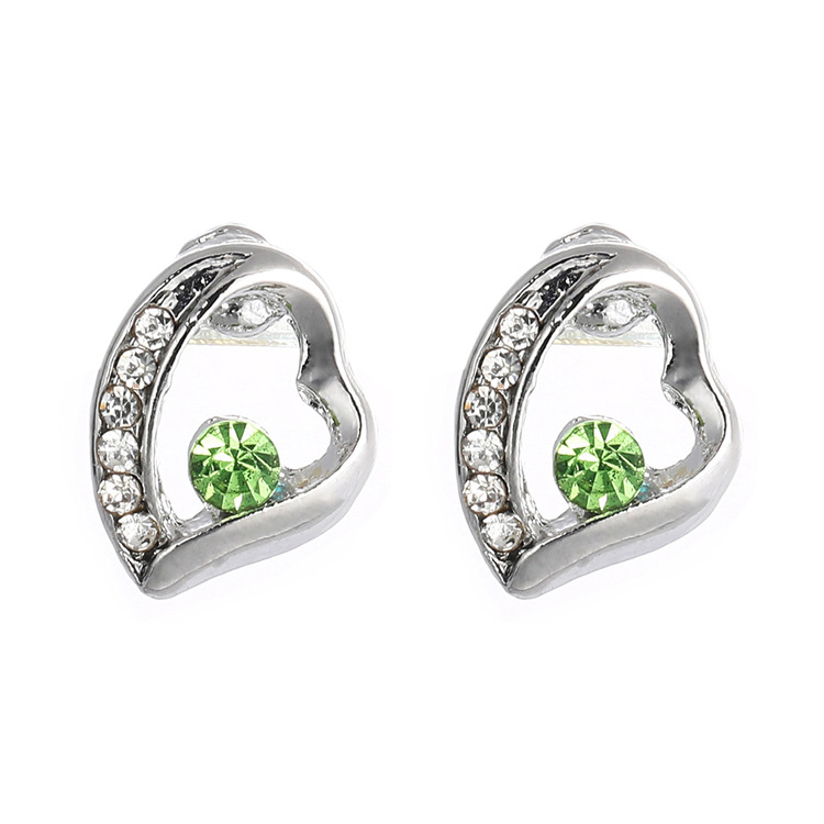Heart Shape Women's Diamond Earrings Necklace Set - Alloy Gold PVD Pendant with Box Chain - Green Earrings Pair for Women detail image 11