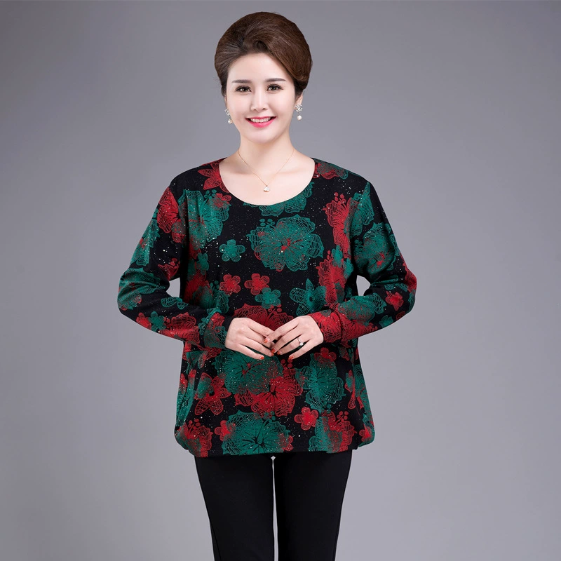 Тренд 2010 года, эластичная рубашка для мамы, женская футболка, новый костюм для пожилых людей среднего возраста, весна и осень, зима, удобрение, эластичный цветной костюм