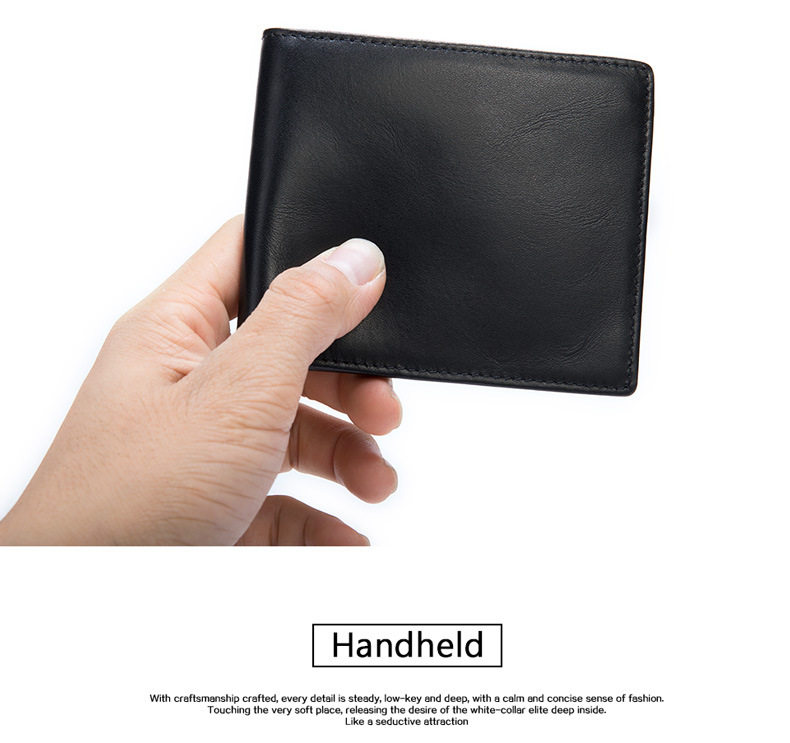 Ví nam da bò thật dạng ngang đựng danh thiếp nhiều ngăn thẻ, kiểu tối giản — Màu đen, Cà phê chi tiết 22