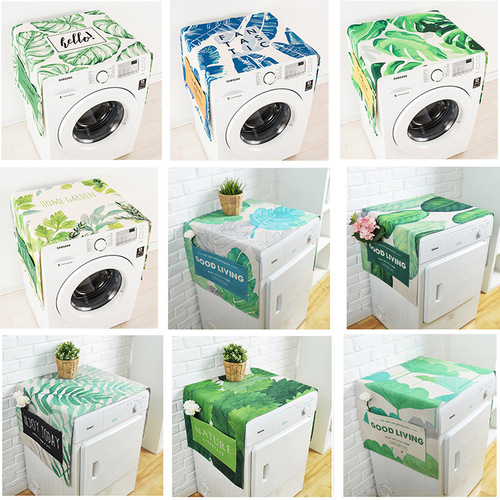 Nordic Green Leaf Refrigerator Dust Cover Fabric Waterproof Sunshade Automatic Drum Washing Machine Cover Storage Bag