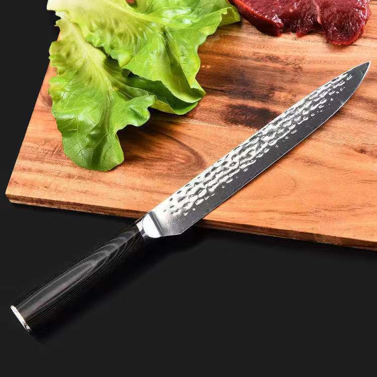 厂家现货 大马士革锤纹切肉刀 厨用刀 鱼生刀 多用刀 美卡塔手柄|ms