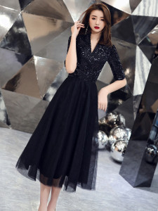 Banquet evening dress dress black gas stage celebrity dress single generous evening dress