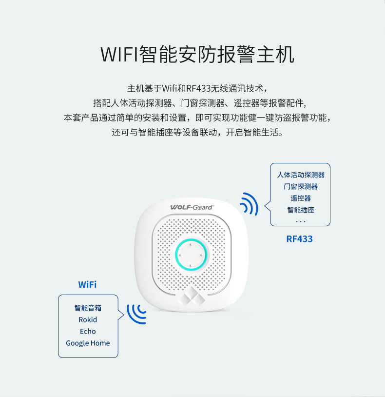 夜狼WiFi报警器套装涂鸦智能安防主机无线免布线智能家居控制系统