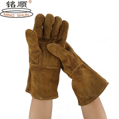 铭顺牛皮电焊手套耐磨耐高温焊接手套加长防烫焊工防护劳保手套|ms