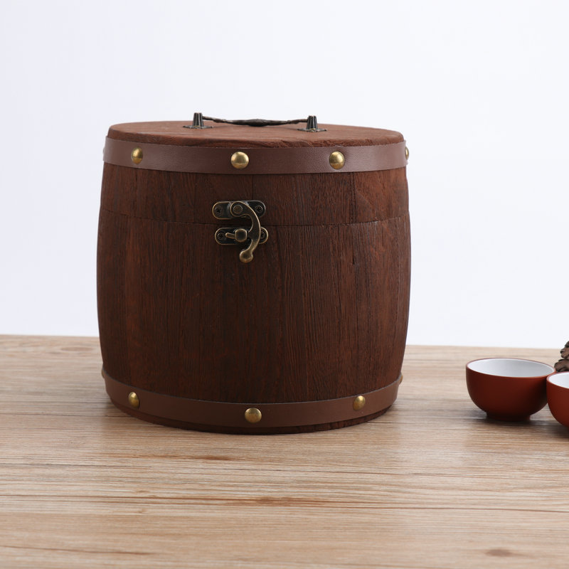 厂家精美仿古包装收纳木桶木质茶叶礼盒实木圆形茶叶罐
