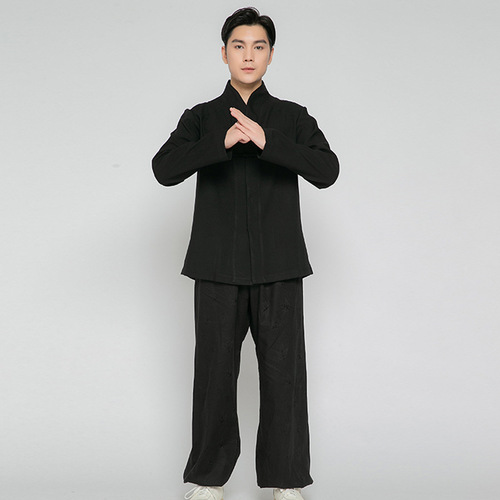 tai chi clothing chinese kung fu uniforms for men linen buckle pure training clothes