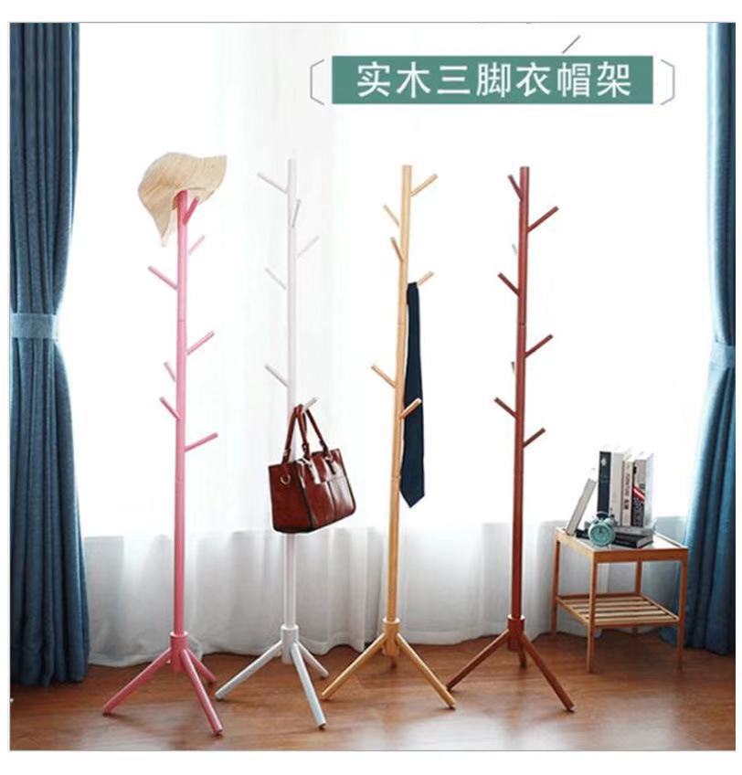solid wood Coat rack bedroom Clothes hanger children simple and easy clothes Storage rack European style woodiness to ground Bag Rack