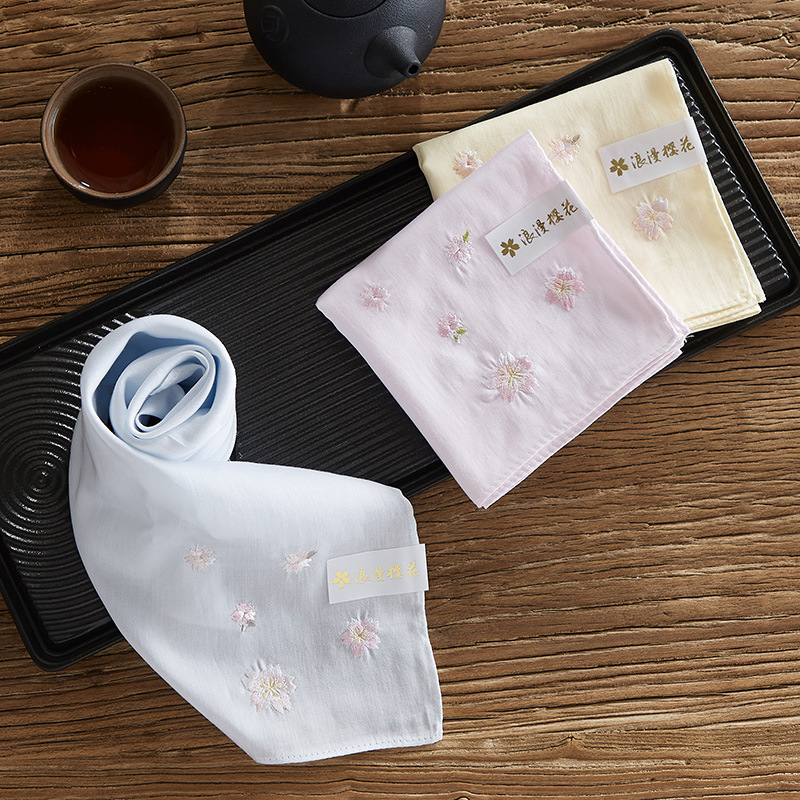 樱花刺绣柔软手帕女士 日本 方巾全棉手感柔软纯棉印花手绢贡缎-阿里巴巴