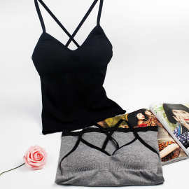 蕾丝抹胸后背交叉内衣防走光聚拢裹胸打底冬带胸垫美背吊带背心女