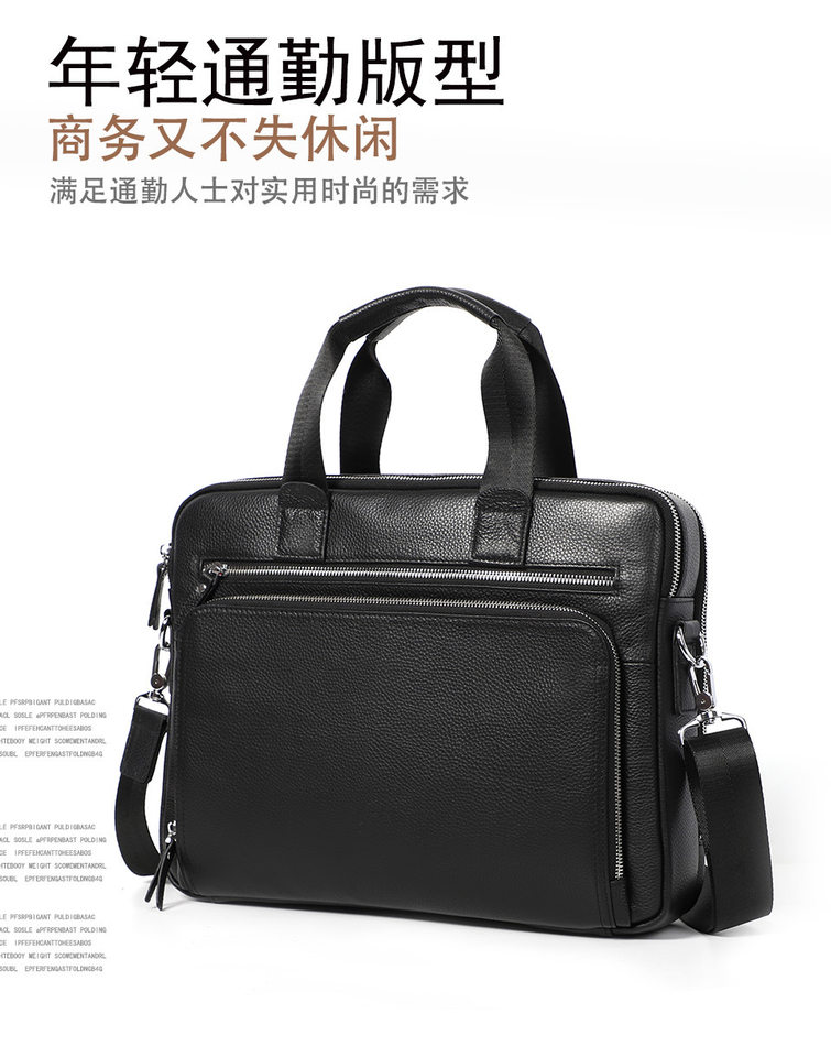 Túi công văn da bò lớp đầu dung tích lớn 38×28×8 cm, túi xách tay đeo chéo một vai cho nam, đựng được laptop 14 inch — Màu đen chi tiết 2