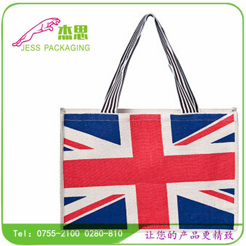 设计新款米字旗logo麻布手提包印染大容量购物袋单肩包量大从优