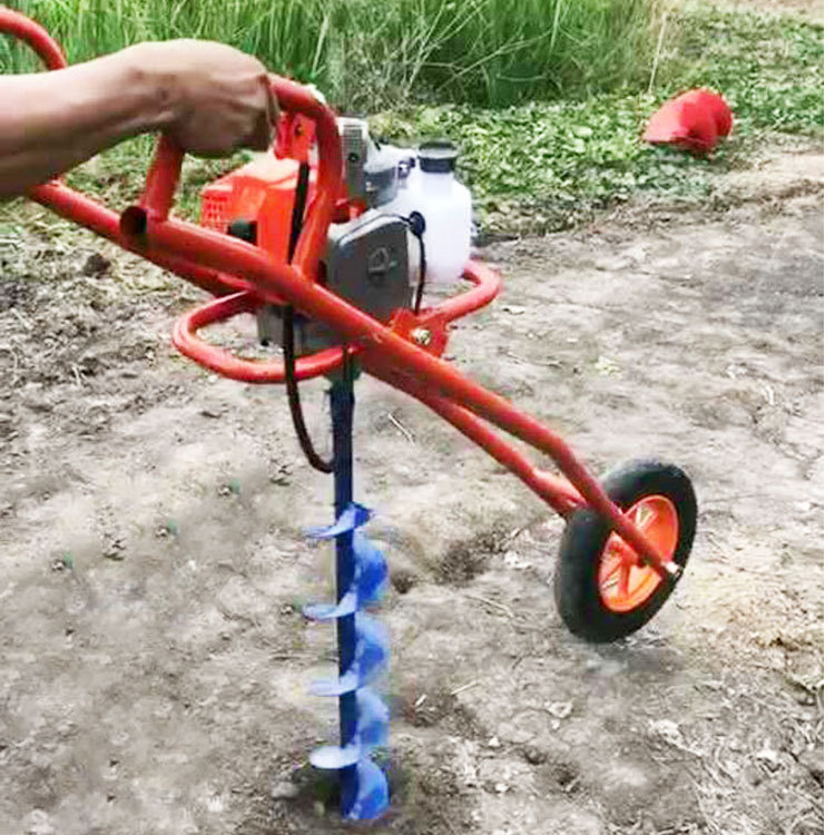 重庆手压独轮挖坑机汽油i二冲程植树挖坑机方便操作使用手推挖坑