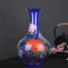 景德镇陶瓷花瓶 蓝色牡丹赏瓶 精致水晶釉装饰工艺品摆件批发代销