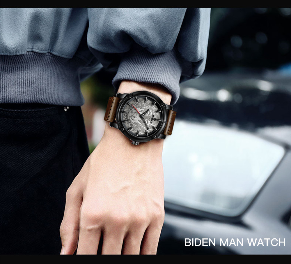 Men's Quartz Watch Biden Leather Strap Waterproof Analogue Watch_voghion.com