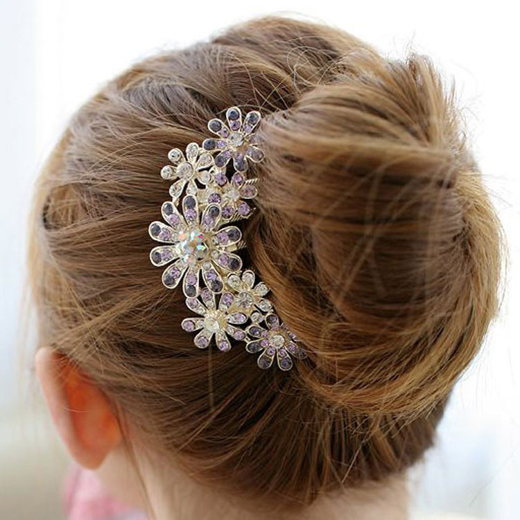 Alloy rhinestone hair accessories seven flower hair comb sunflower hairpin fashion bridal updo hair accessories wholesale
