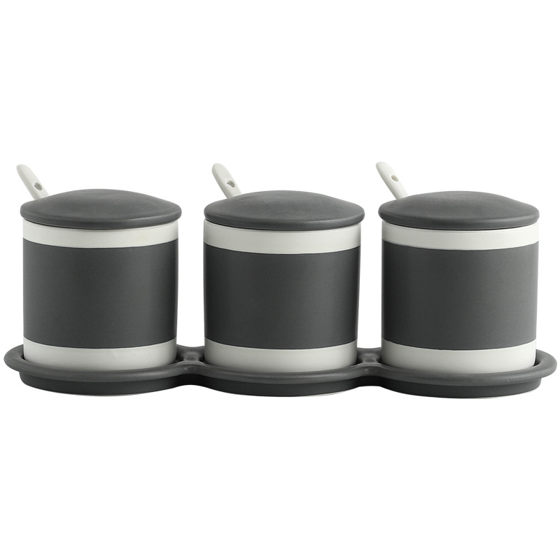 Tarro de condimento moderno simple creativo hogar de cerámica de color a juego combinación de botella de condimento de tres piezas de color caramelo suministros de cocina