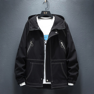 2019春秋季新款男风衣加肥加大码休闲夹克青年韩版印花宽松外套男|ms