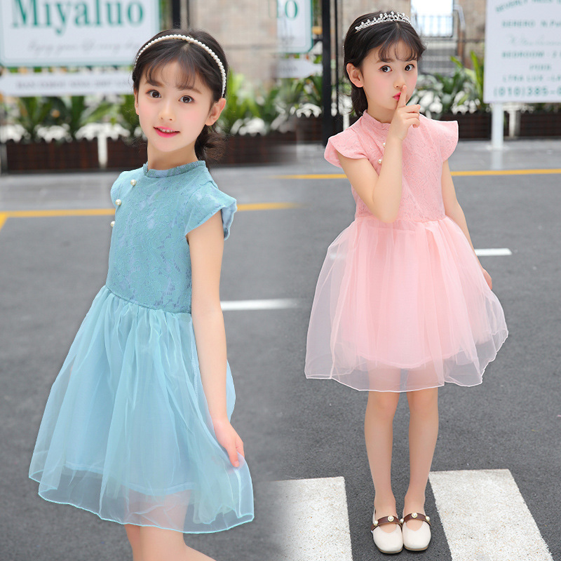 Children Skirt 2019 summer new pattern girl cheongsam Dress Korean Edition Jacobs skirt fashion lace lovely Princess Dress
