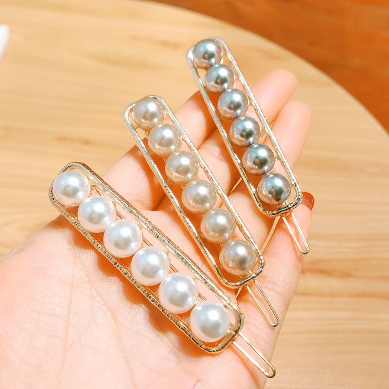 Korean Headdress Adult Section Side Bangs Clip Imitation Pearl Hair Clip Simple Word Clip Wholesale Nihaojewelry display picture 3