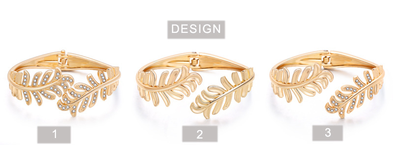 Fashion Gold-plated Leaf Diamond Bracelet display picture 2