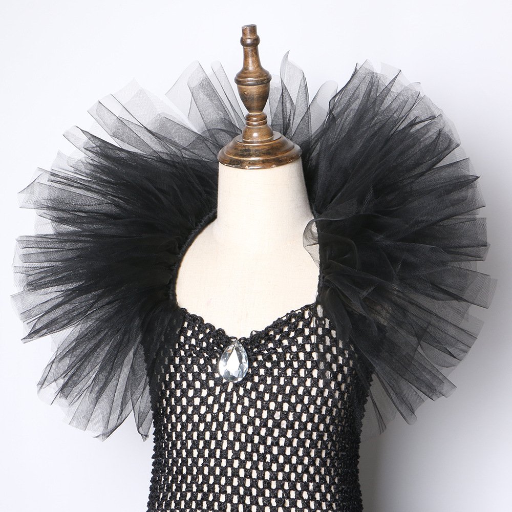 Ropa para niñas, vestido de bruja, traje de fiesta de Halloween para niños, disfraz de Maléfica, vestido femenino, falda de malla_voghion.com