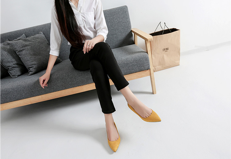 Women's Pointed Toe Flats Low Heeled Work Shoes Suede High Heels_voghion.com