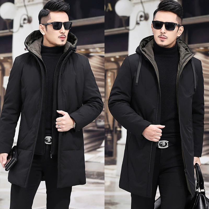 Winter down jacket with hood, 2019, increased thickness, for middle-aged man