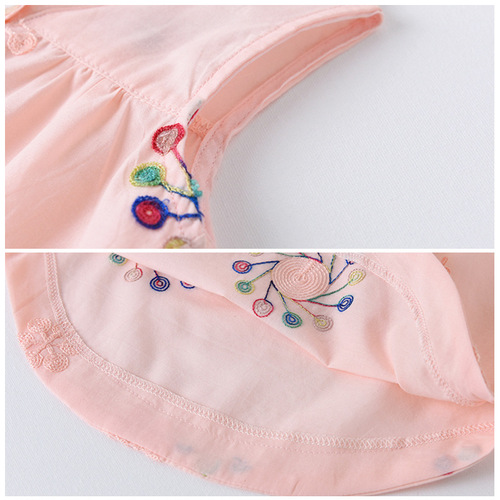 Baby Girls' Summer New Arrival Korean Style Fashion Embroidered Sleeveless Backless Top Comfortable Floral Blouse