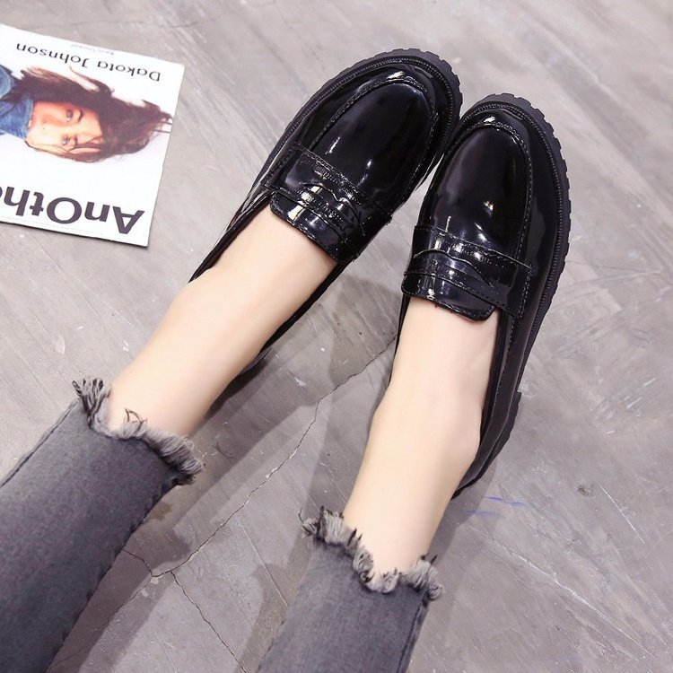 Pointed Toe Middle Heel Leather Shoes Women's Japanese Uniform Shoes Academic Style Black Brown Lefu Single Shoe Leather