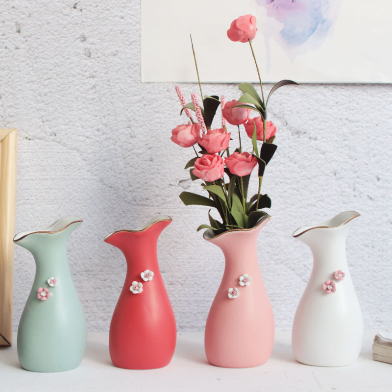 廠家直銷彩虹色色釉小清新粘花陶瓷水培小花瓶 高溫幹花花插擺件